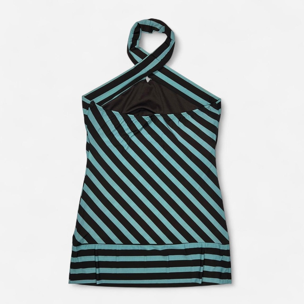 Y2K Vintage Takara Striped Teal and Brown Halter Top - Picture 4 of 6